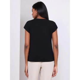 Pleated Short Sleeve Top With Metal Bar Detail