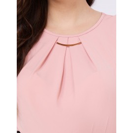Pleated Short Sleeve Top With Metal Bar Detail
