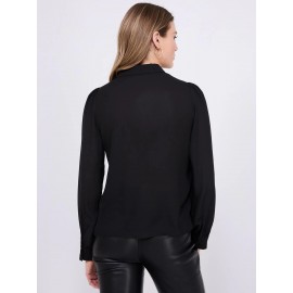 Chiffon Lace Button-Front Blouse