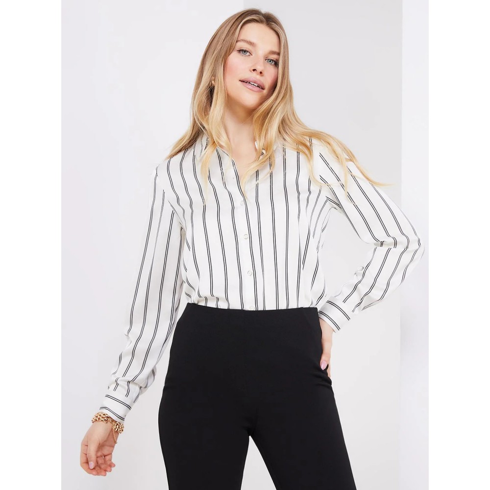 Double Pinstripe Satin Button-Front Blouse