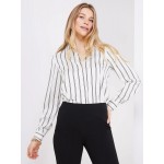Double Pinstripe Satin Button-Front Blouse