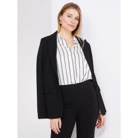 Double Pinstripe Satin Button-Front Blouse