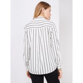 Double Pinstripe Satin Button-Front Blouse
