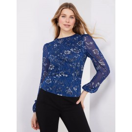 Floral Print Metallic Chiffon Top