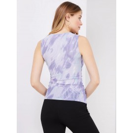 Abstract Print Sleeveless Mesh Top