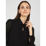 Chiffon Popover Blouse With Pearl Trim Collar