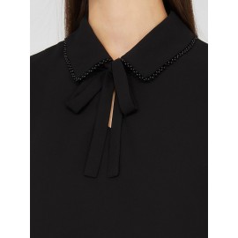Chiffon Popover Blouse With Pearl Trim Collar