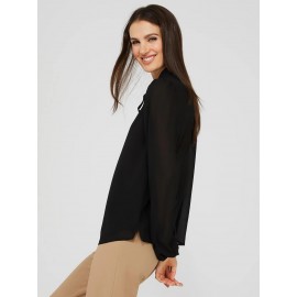 Chiffon Popover Blouse With Pearl Trim Collar