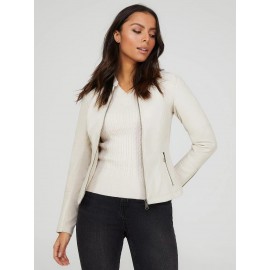 Collarless Faux Leather Jacket