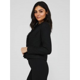 Waisted Boucle Blazer With Fringe Details