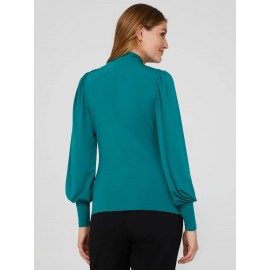 Balloon Sleeve Mock Neck Top With Detail