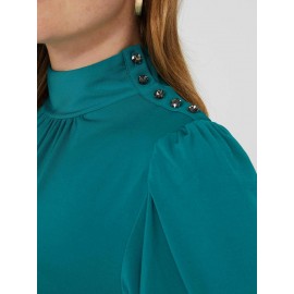 Balloon Sleeve Mock Neck Top With Detail