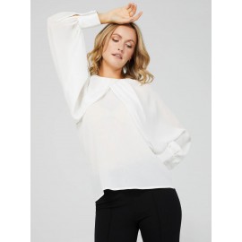 Crinkle Inverted Pleat Blouse With Voluminous Sleeves
