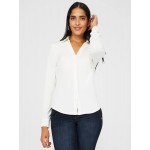 Split Neck Long Sleeve Button-Down Blouse