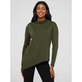 Funnel Neck Slinky Top With Asymmetrical Hem