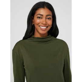 Funnel Neck Slinky Top With Asymmetrical Hem