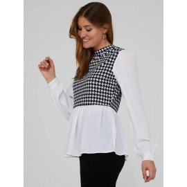 2-Fer Houndstooth Vest With Crepe Long Sleeve Top