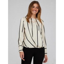 Striped Satin Crossover Blouse