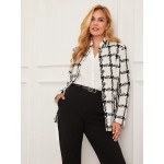 Boucle Button-Front Blazer With Mandarin Collar