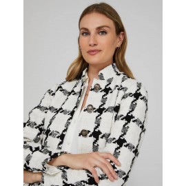 Boucle Button-Front Blazer With Mandarin Collar