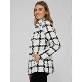 Boucle Button-Front Blazer With Mandarin Collar
