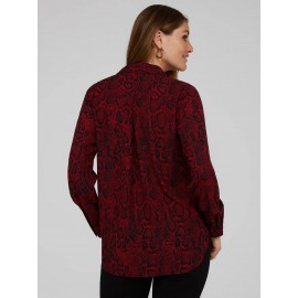 Snakeskin Print Crepe Long Sleeve Button-Front Blouse