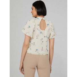 Printed Mock Neck Blouse With Open Back