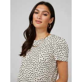 Polka Dot Textured T-Shirt With Smocked Bottom Band