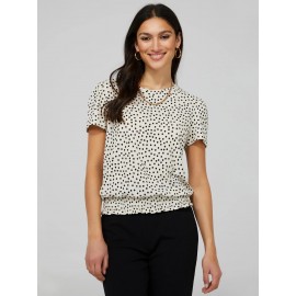 Polka Dot Textured T-Shirt With Smocked Bottom Band