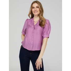 Split V-Neck Blouse With Pintuck Detail
