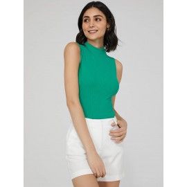 Sleeveless Ribbed Mock Neck Top