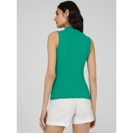 Sleeveless Ribbed Mock Neck Top