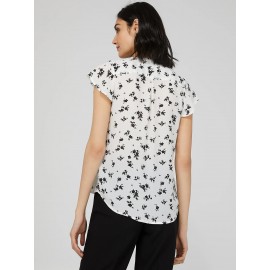 Printed Crepe Chiffon Blouse WIth Pintuck Detail
