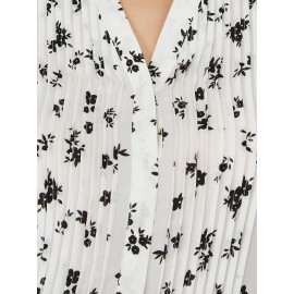 Printed Crepe Chiffon Blouse WIth Pintuck Detail