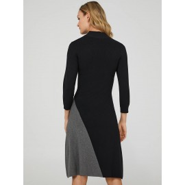 Colour Block Mock Neck Sweater Dress