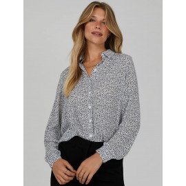 Printed Chiffon Button-Down Blouse