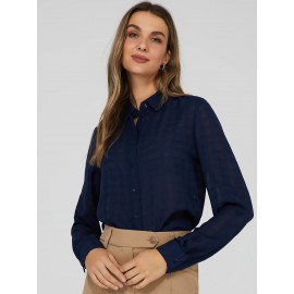 Tonal Check Sheer Button Down Blouse