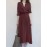 Solid Drawstring Waist Pocket Button Stand Collar Dress