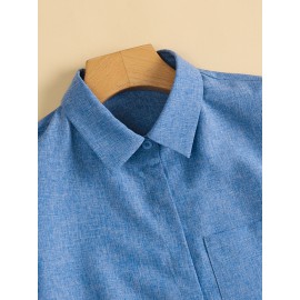 Women Plain Lapel Concealed Placket Casual Shirt Dress