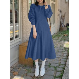 Solid Long Sleeve Casual A-line Denim Dress