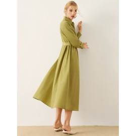 Solid Long Sleeve Button Front Lapel Shirt Dress