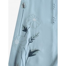 Women Floral Embroidered Crew Neck Casual Short Sleeve Dress