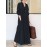Solid Color Pocket Button Long SLeeve Casual Dress for Women