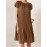 Women Solid Pleated Crew Neck Casual Short Sleeve Dress