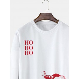 Mens Christmas Santa Claus Letter Print Crew Neck Pullover Sweatshirts Winter