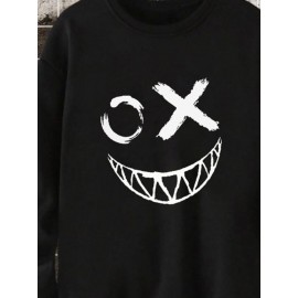 Mens Funny Smile Face Print Crew Neck Pullover Sweatshirts Winter