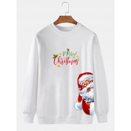 Mens Christmas Santa Claus Side Print Crew Neck Pullover Sweatshirts Winter