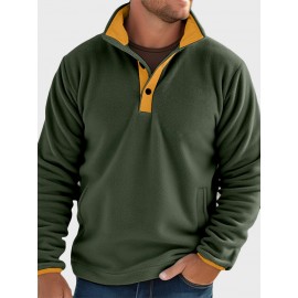 Mens Contrast Patchwork Stand Collar Fleece Casual Pullover Sweatshirts Winter
