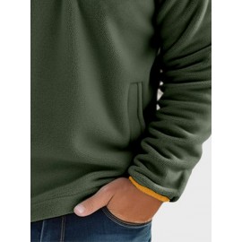 Mens Contrast Patchwork Stand Collar Fleece Casual Pullover Sweatshirts Winter