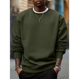 Mens Solid Crew Neck Casual Loose Pullover Sweatshirts